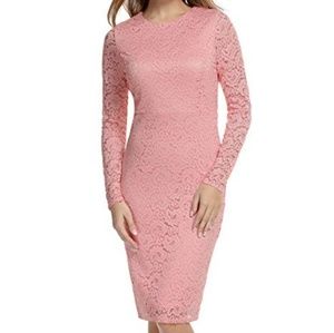 Women Elegant Floral Lace Long Sleeve Bodycon Cock